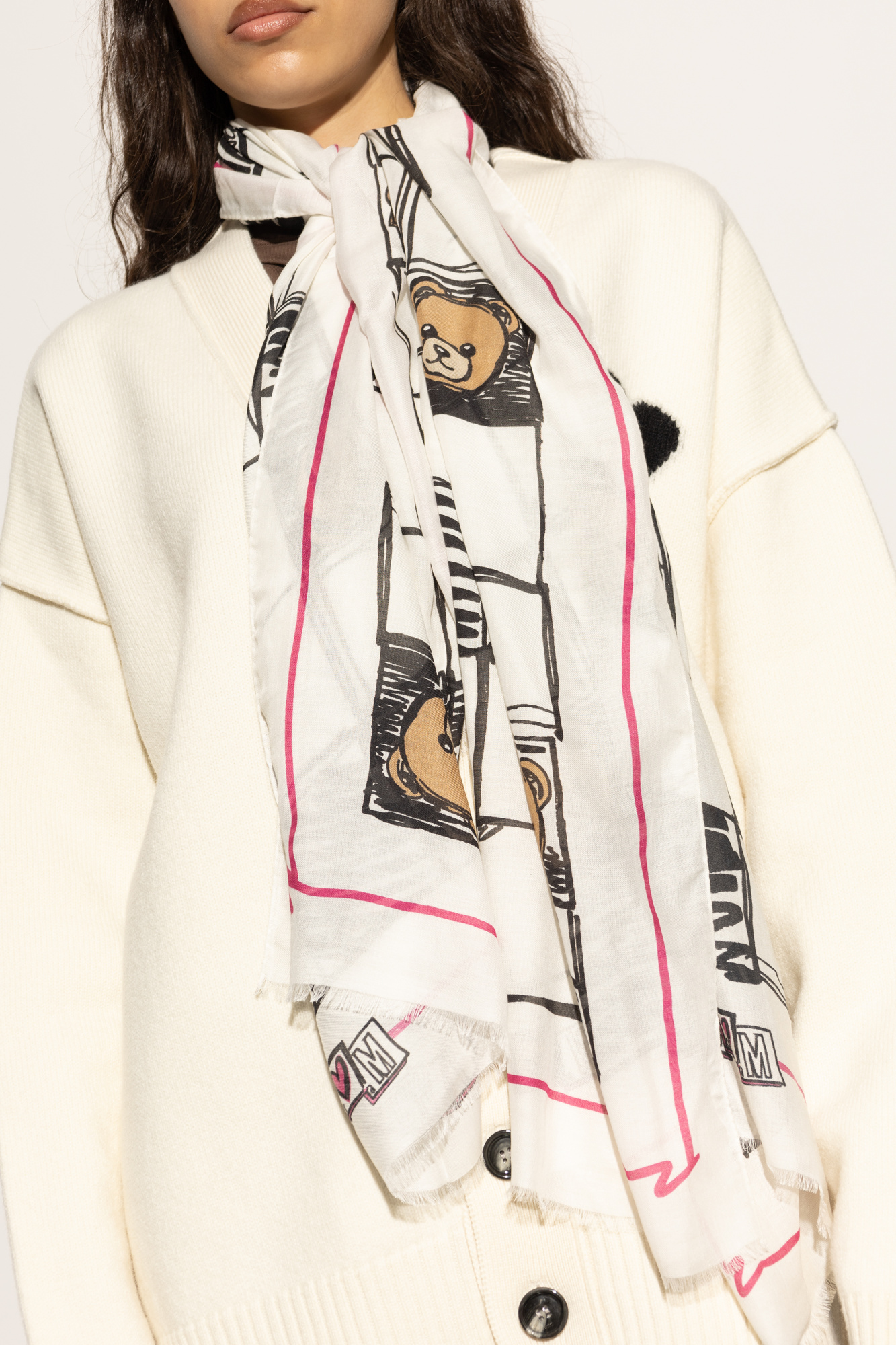 White Scarf with print Moschino - Vitkac Australia